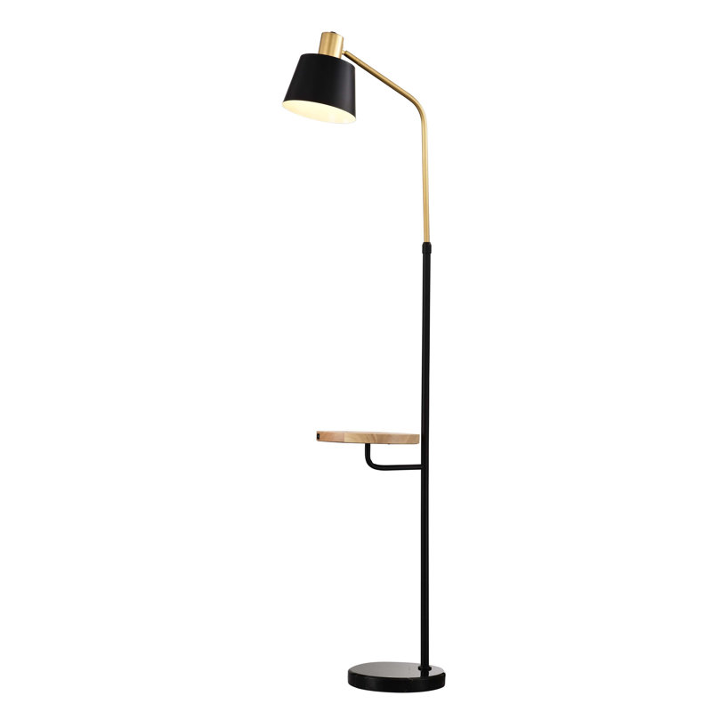 Real Marble Floor Lamp with Wood Bedside Nightstand End Table and Built-in USB Charging Port