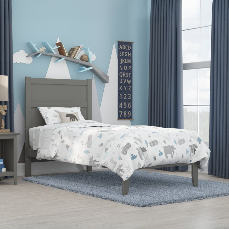 Lit plateforme en bois massif Teo , Gris, Lit double