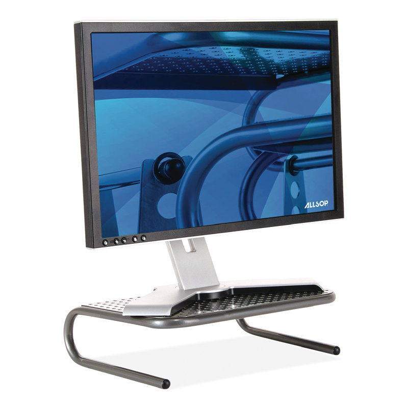 Pearl Black Steel Ergonomic Monitor Stand with Storage
