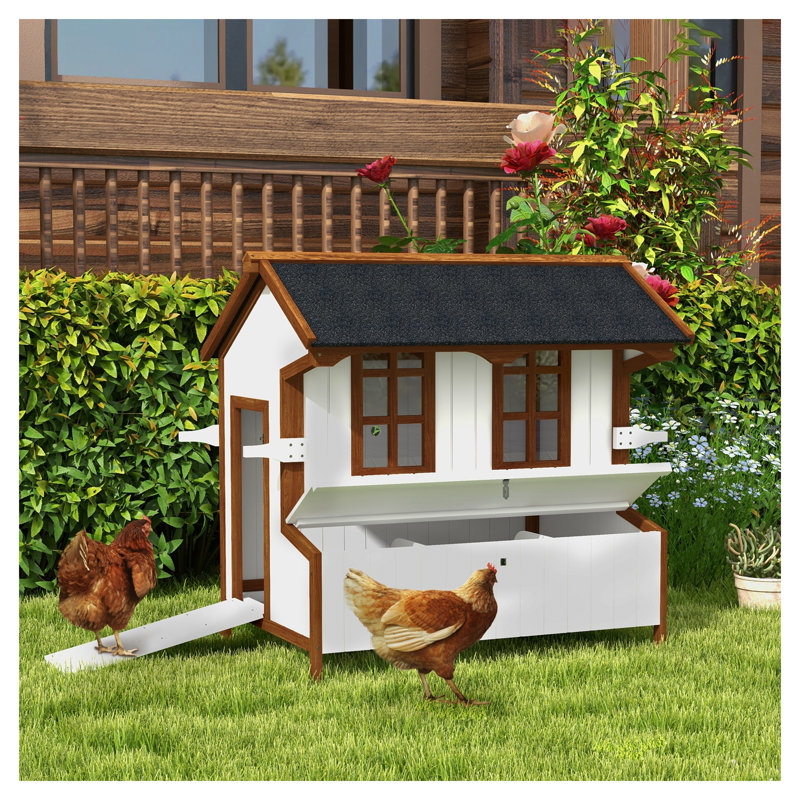 Poulailler en bois PawHut 119 cm avec pondoir, clapier surélevé pour jardin, poulailler portatif avec enclos et bac de nettoyage