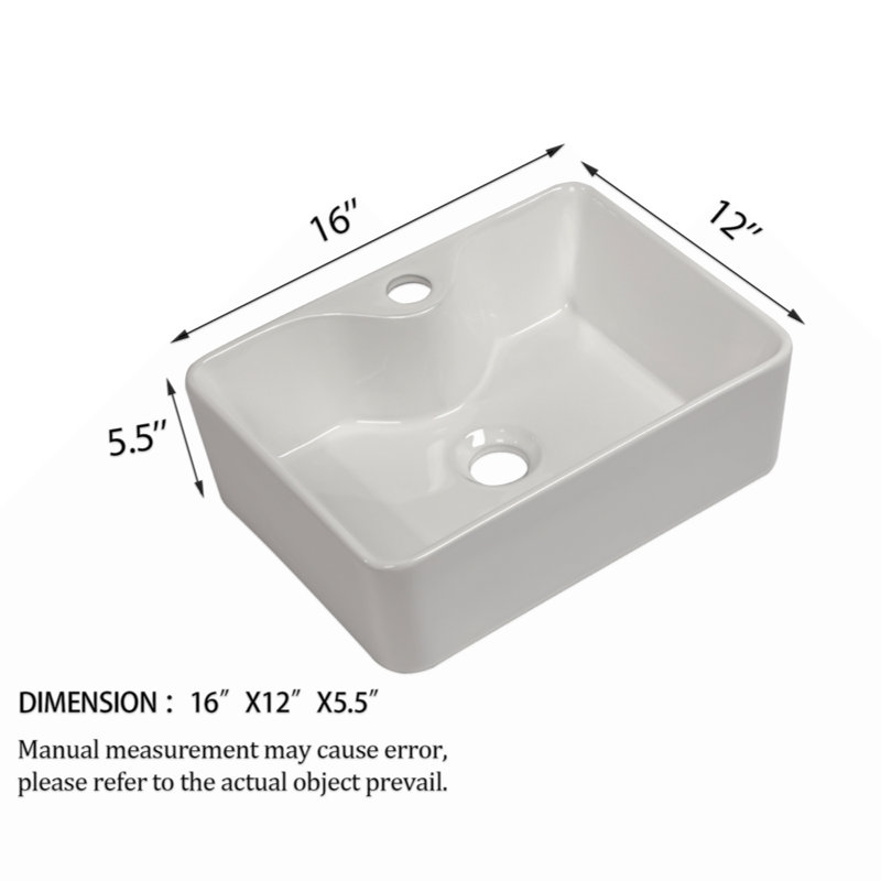 16"X12"  Ceramic Rectangular Vessel Bathroom Sink