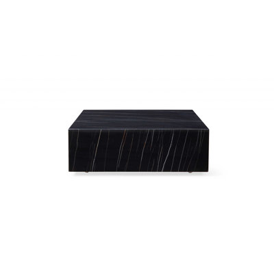 Table basse 35 po carrée en marbre et laiton véritable noir