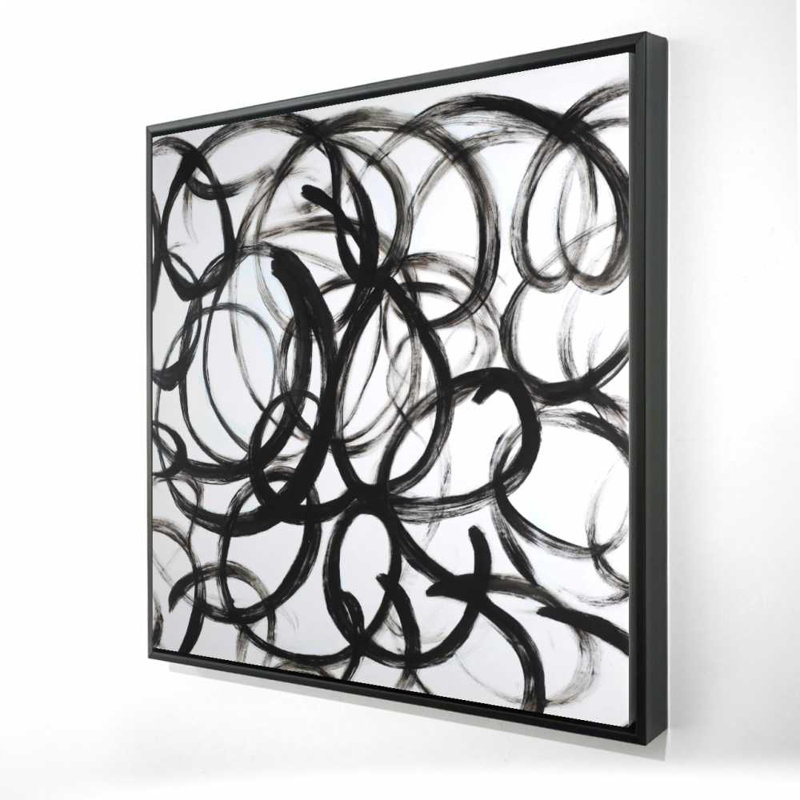 Abstract Curly Lines Canvas | Black & White Framed Decor