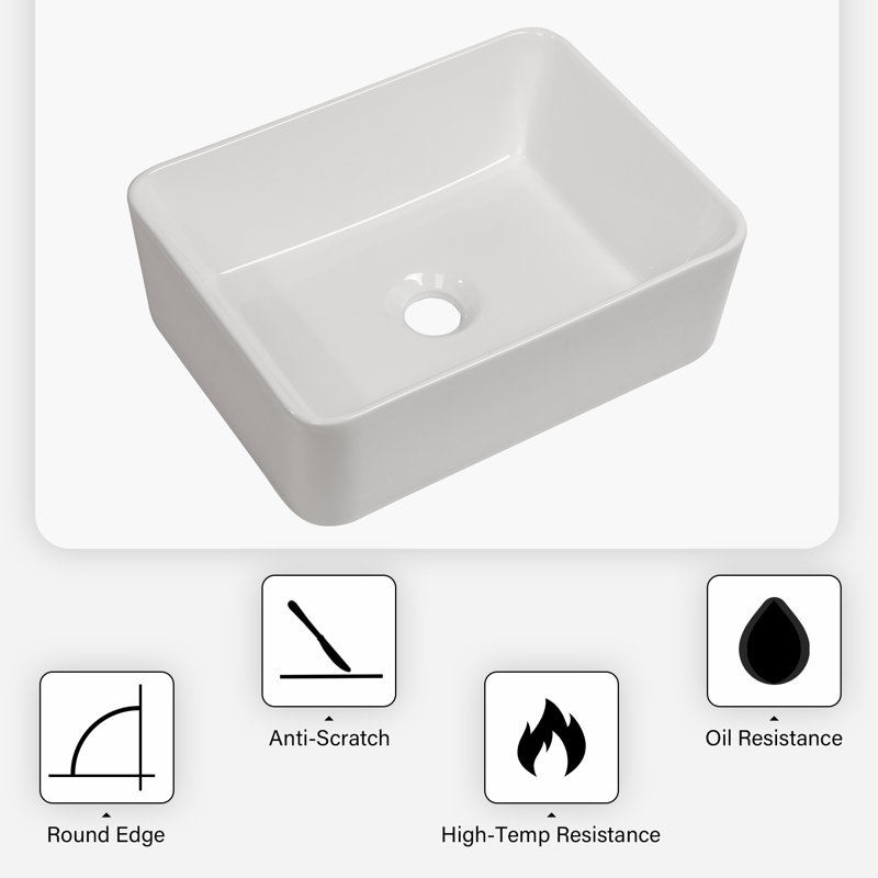 16"x12" White Ceramic Rectangular Bathroom Sink