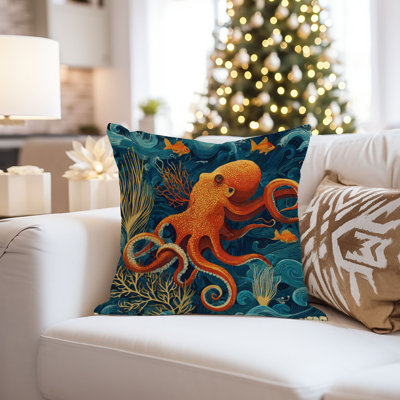 Housse de coussin Beach and Coastal Octopus