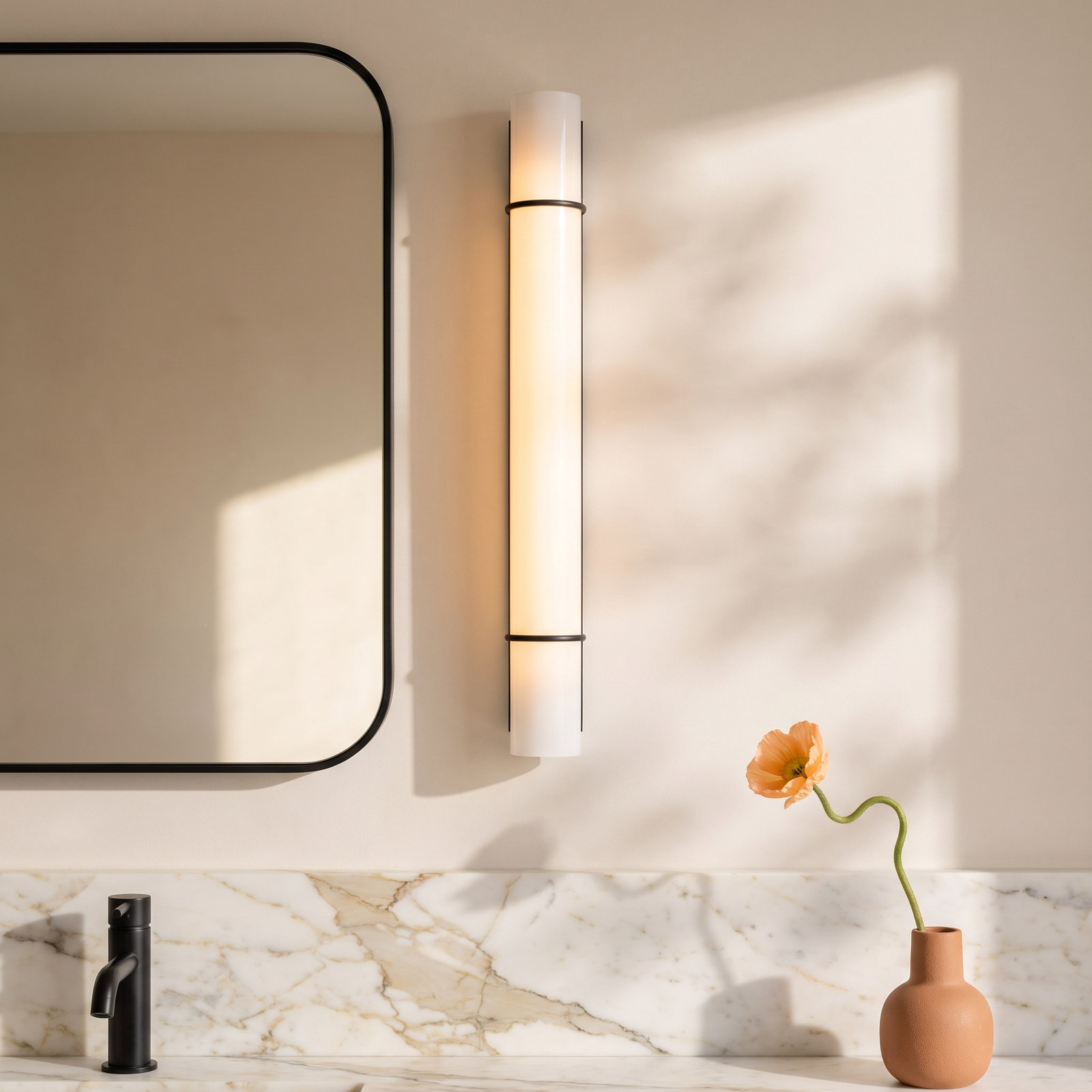 Romaine Single Frosted Dimmable LED Vanity Light, Matte Black