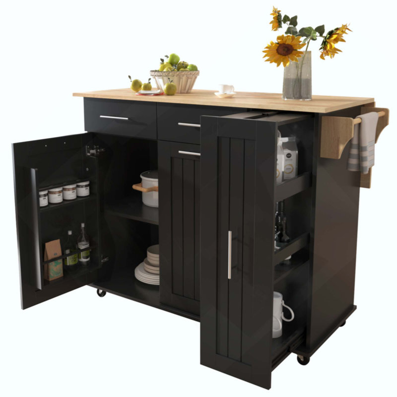Kitchen Island With Drop Leaf, Kitchen Storage Cart With 3 Tier Pull Out Cabinet Organizer, Internal Storage Rack, Rolling Kitchen Cart On Wheels With Towel Rack, 2 Drawers, For Kitchen