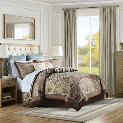 Édredon pour grand lit 12 pièces avec draps en coton bleu / brun