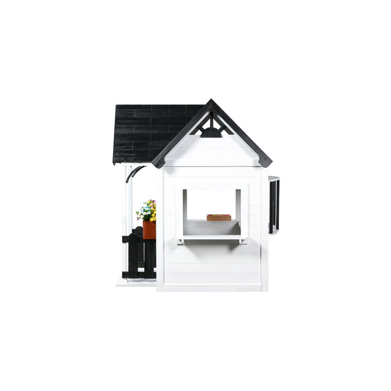 Oceano White and Black Wooden Playhouse with Kitchen and Garden