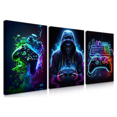 «Cool Gaming», art mural sur toile, ensemble de 3 affiches aquarelle de jeux vidéo rétro