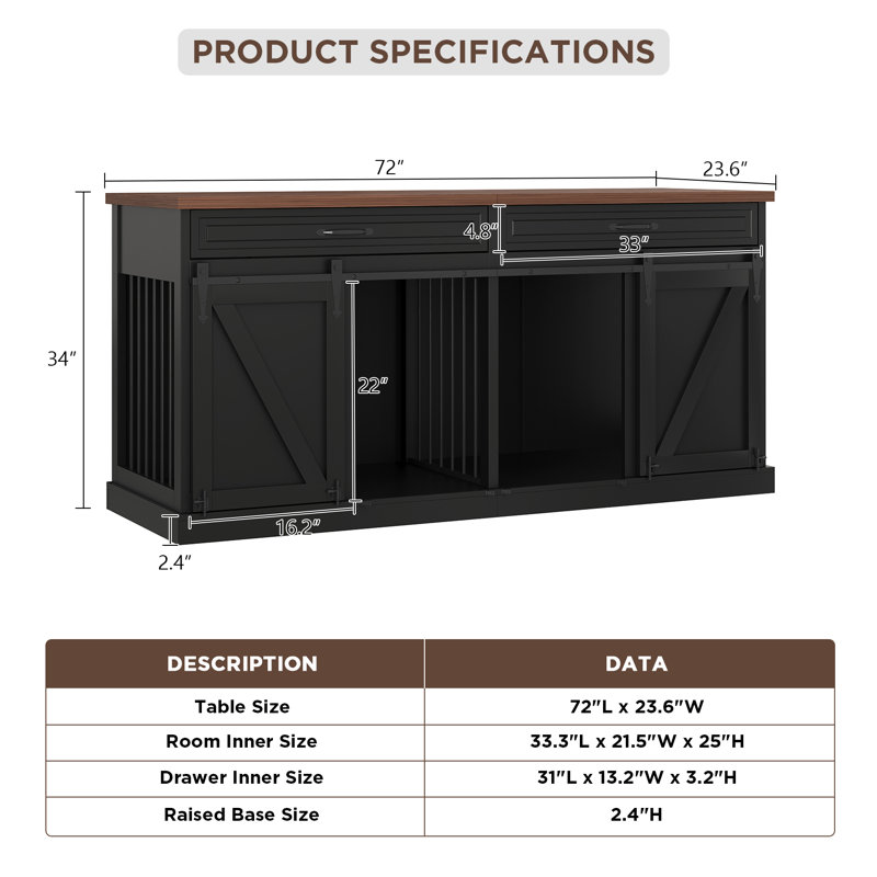 Floretha Wood Furniture Style Crate with 2 Doors, Black