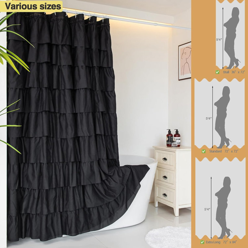 Rideau de douche Ruffle, Noir