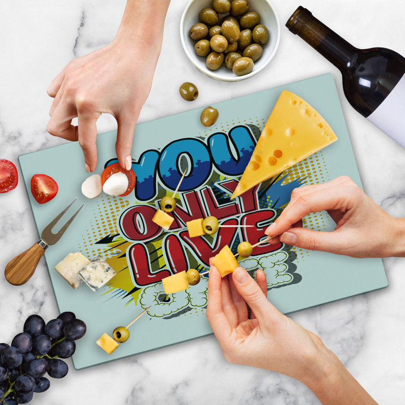 Ambesonne YOLO Cutting Board Large Size Cartoon Style Life Message Multicolor