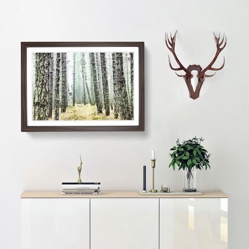 View of a Pine Tree Forest - Picture Frame Painting Print, Walnut Framed, 65cm H x 48cm W x 2cm D