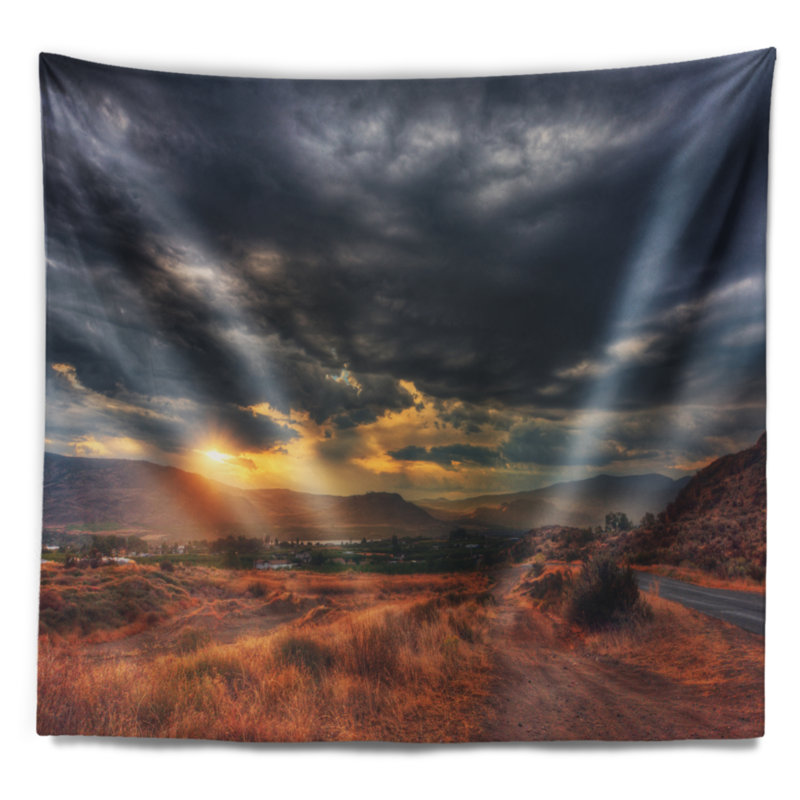 Paysage, beau lever de soleil dans la tapisserie d'Osoyoos, H 50 po x l 60 po
