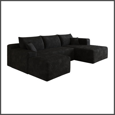 Canapé modulaire 103 po Cloud, fauteuils rembourrés minimalistes modernes, canapé confortable en forme de L pour le salon, canapé d'angle à siège profond, aucun assemblage requis, noir (tissu en velours côtelé moelleux)