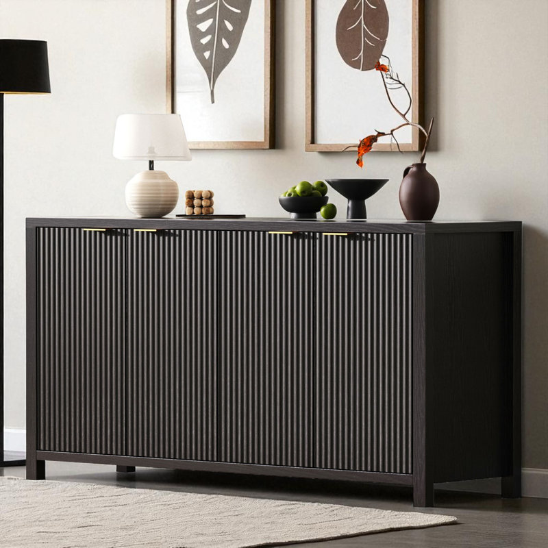 Buffet de ferme de 55 po de largeur avec tablettes réglables, Noir