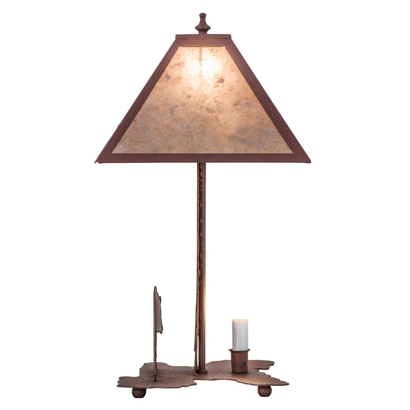 Rustic Silver Mica Shade Bear & Pine Tree Table Lamp