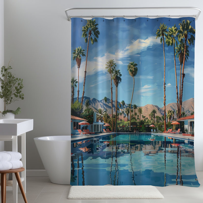Palm Trees – Tropical Home Decor Bathroom – Polyester Shower Curtain, Dye Sublimation Print, 71" W × 74" L