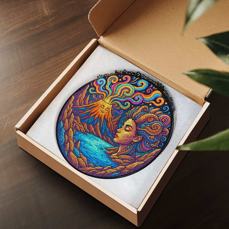 Vitrail psychédélique avec vitrail pour fenêtre, 3,5 x 3,5 po (9 x 9 cm)