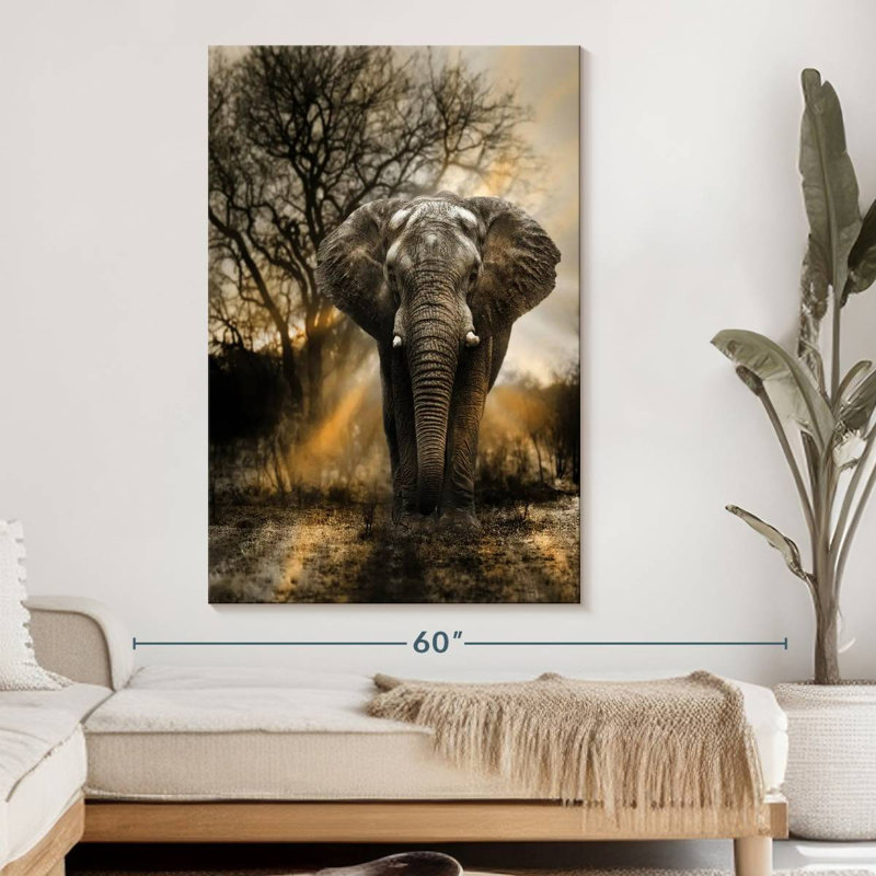 «Elephant Sunset», reproduction sur toile, H 51 po x l 34 po x P 1,25 po