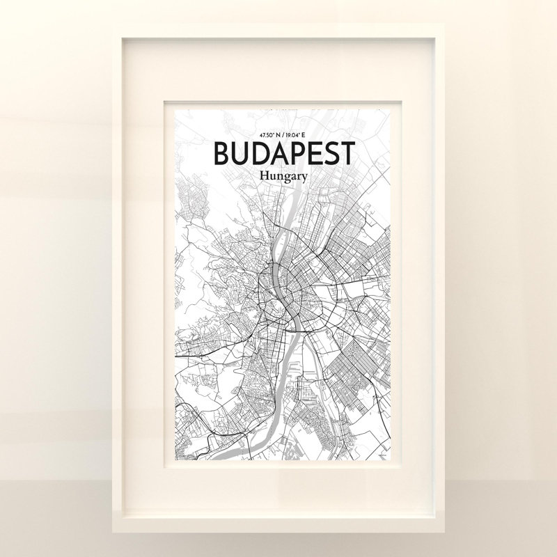 Budapest City Map In Tones - No Frame Print, 36cm H x 24cm W x 0.05cm D