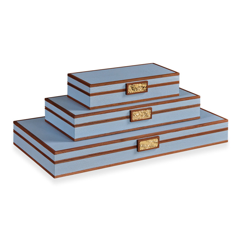Embossed Leather Decorative Box, Light Blue