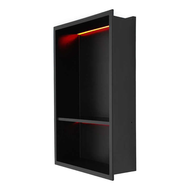 2-Tier Modern Embedded Stainless Steel Bathroom Shower Wall Niche With RGB Light And Remote Control 13X19in