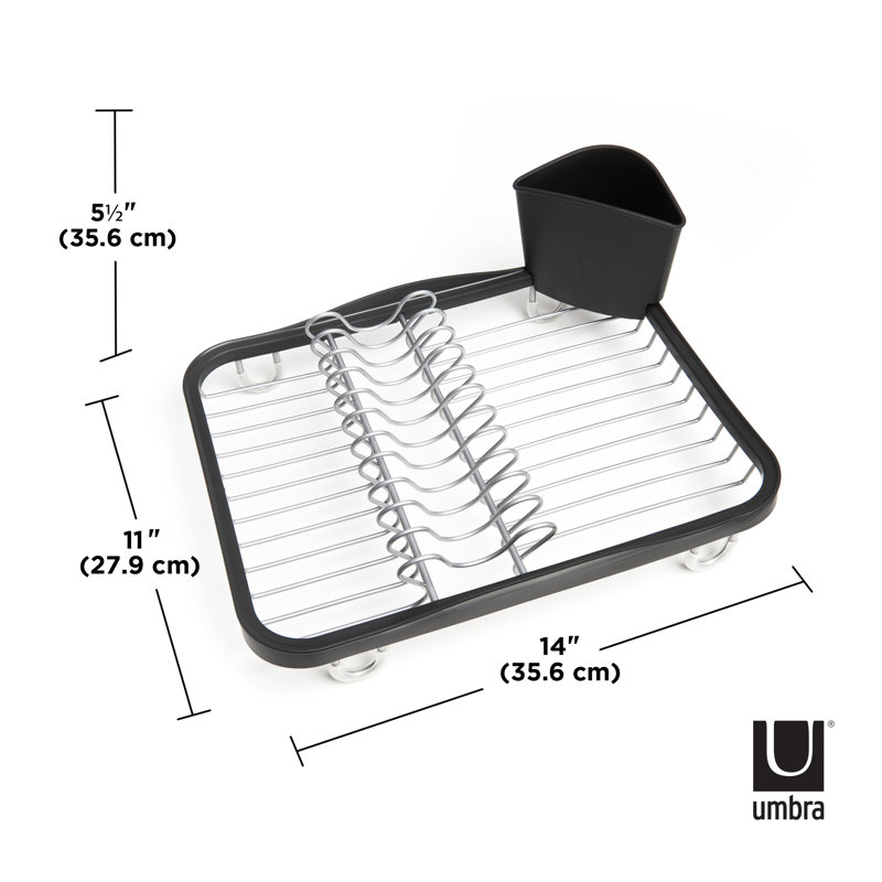 Black and Silver Metal Dish Rack with Utensil Cup