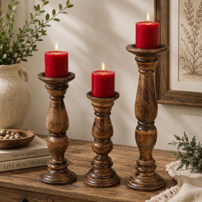 Ensemble de 3 bougeoirs en bois rustique