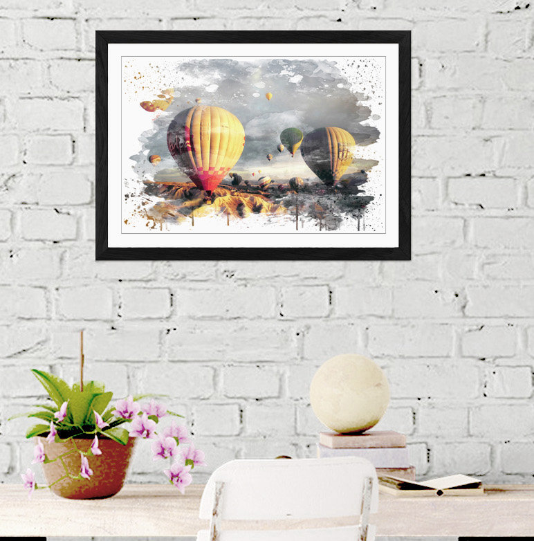 Landscape Hot Air Balloon - Wall Art, 45cm H x 62cm W, Framed Picture