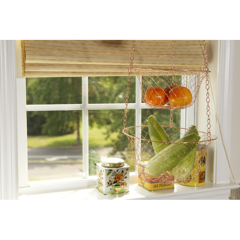 3-Tier Copper Kitchen Hanging Fruit Baskets, 32 Inches