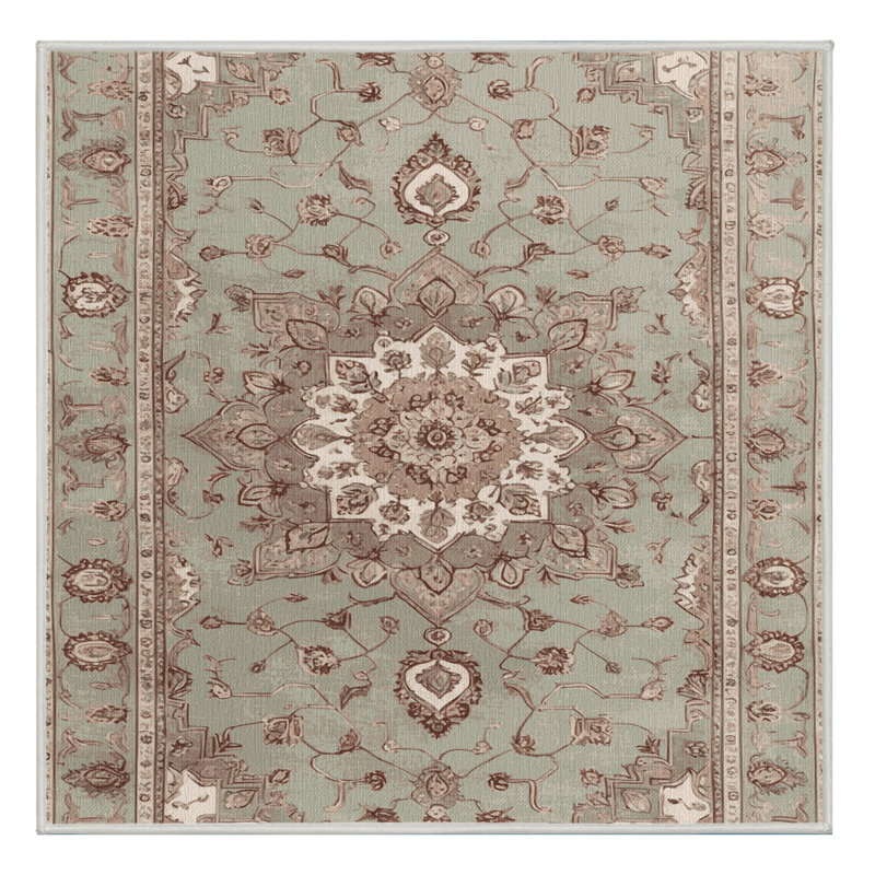 Machine Washable Tabriz Beige Area Rug, Square 6'
