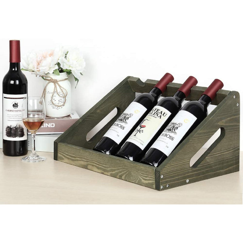 Support à vin de table en bois massif Mifflinville, Vert olive
