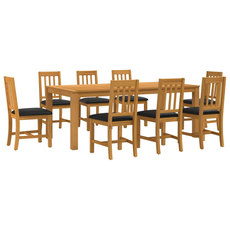 Solid Oak Dining Set, 75cm H x 200cm W x 100cm D, 9