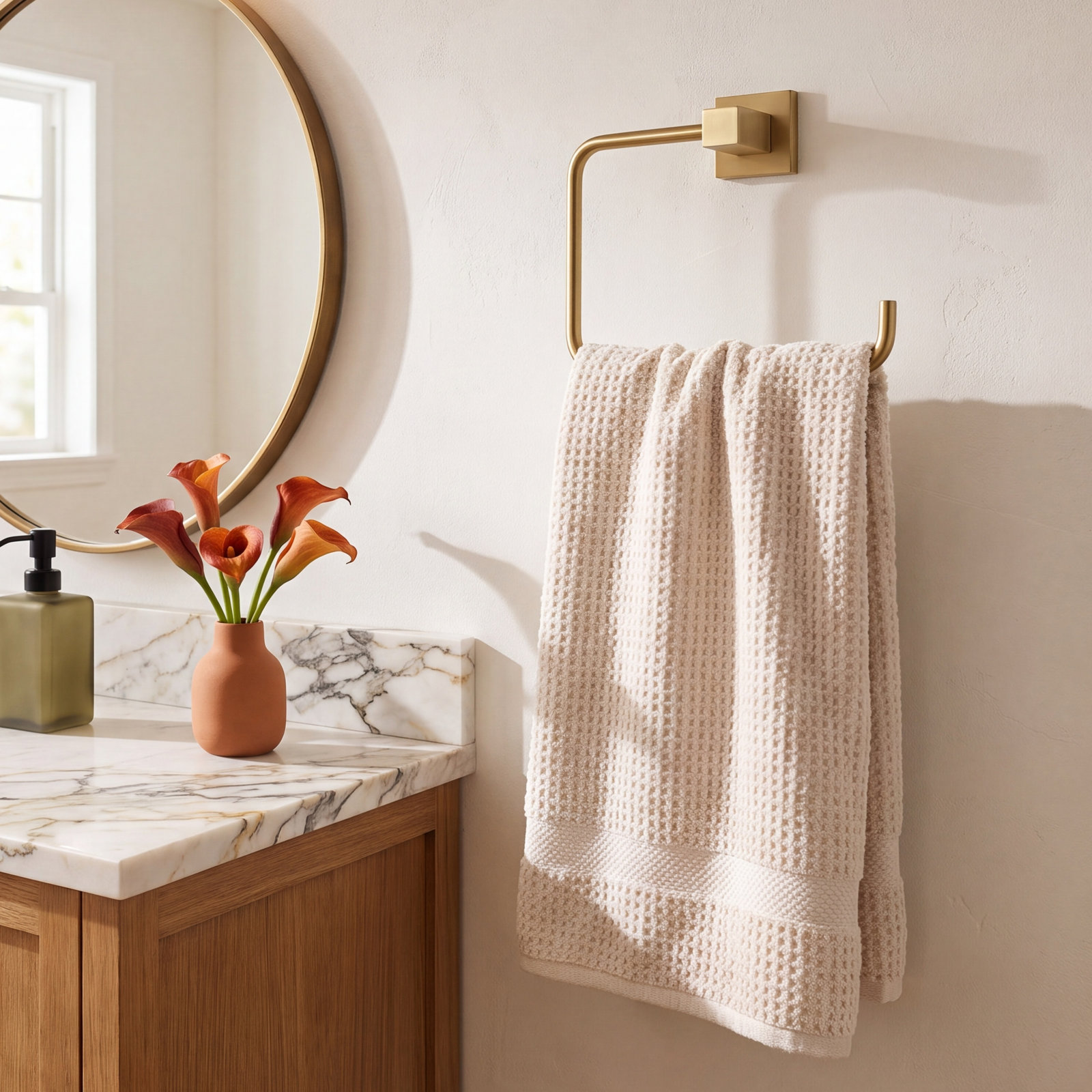 Cube 5-Piece Bathroom Hardware Set, Brushed Gold