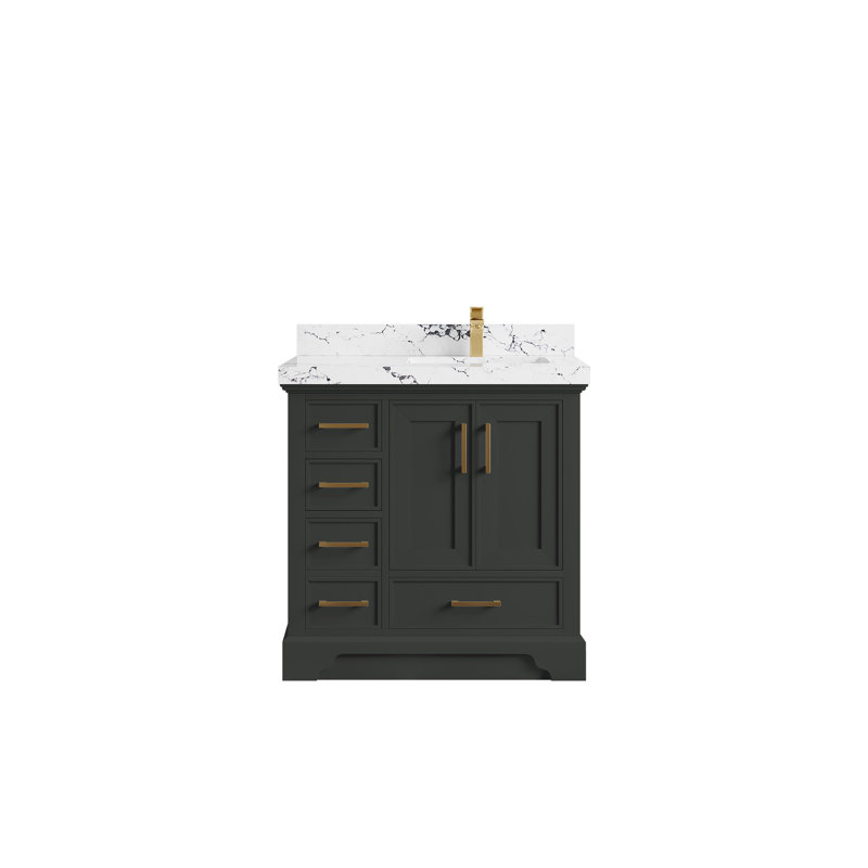 Meuble-lavabo simple 36 po avec comptoir en quartz Jimmi