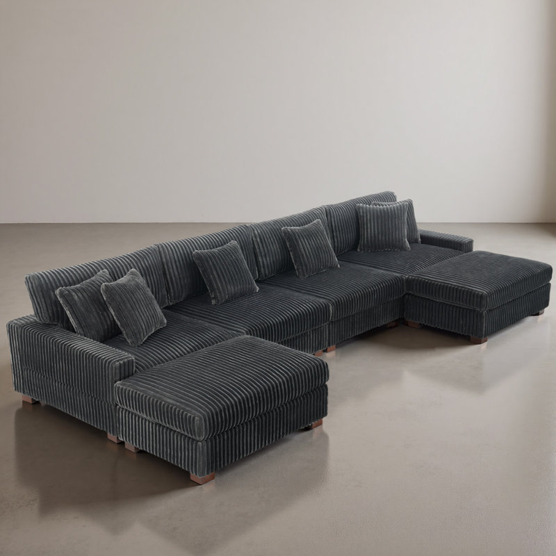6 Seater Seating Component, Grey Faux Fur