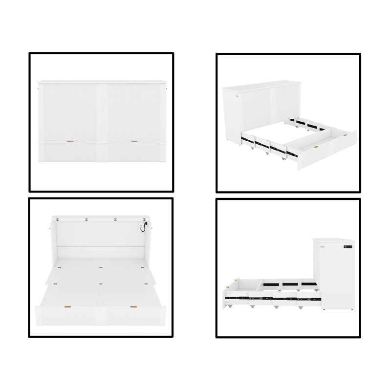Lit escamotable double pleine grandeur, blanc, Grand, Blanc