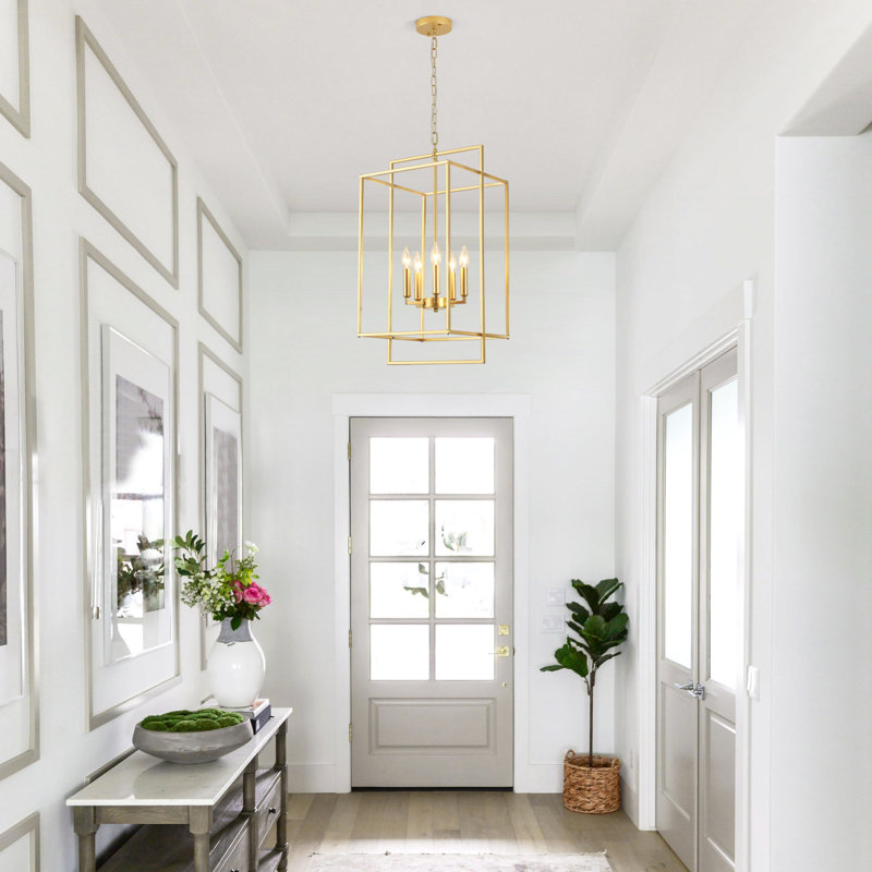 5 - Light Dimmable Lantern Square/Rectangle Chandelier, Gold