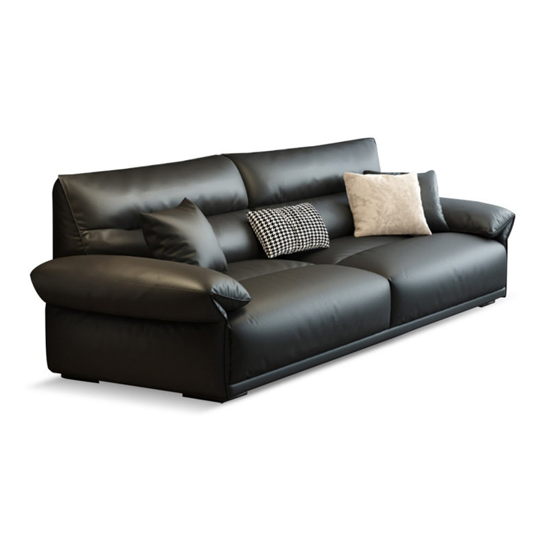 Causeuse-coussin standard en cuir véritable noir, H 32,68 po x l 74,02 po x P 36,61 po