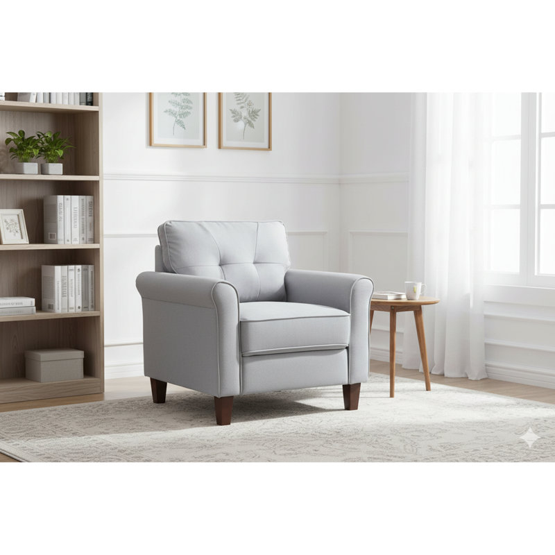 Fauteuil d'appoint, fauteuil avec accoudoirs, canapé rembourré pour salon, Polyester gris clair