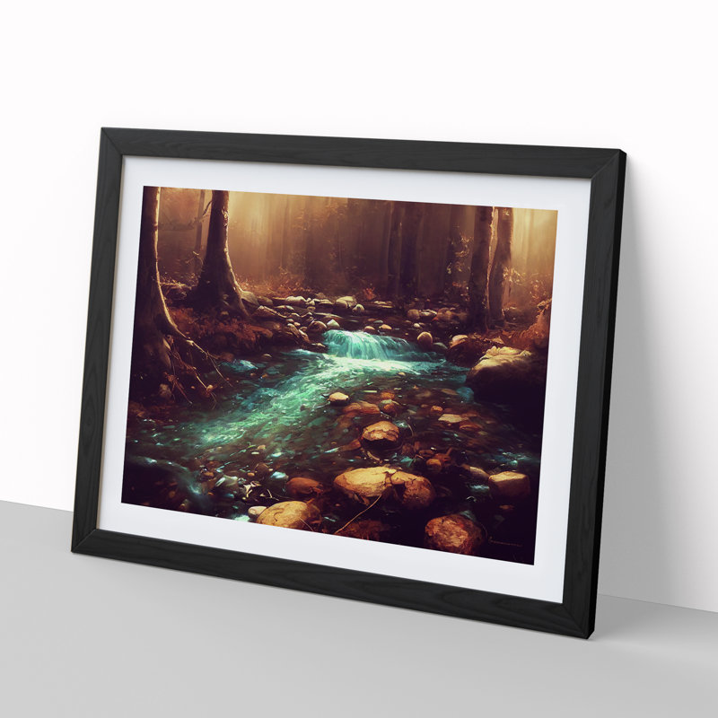 Awesome Forest Stream - Framed Print, Black, 46cm H x 64cm W x 2cm D