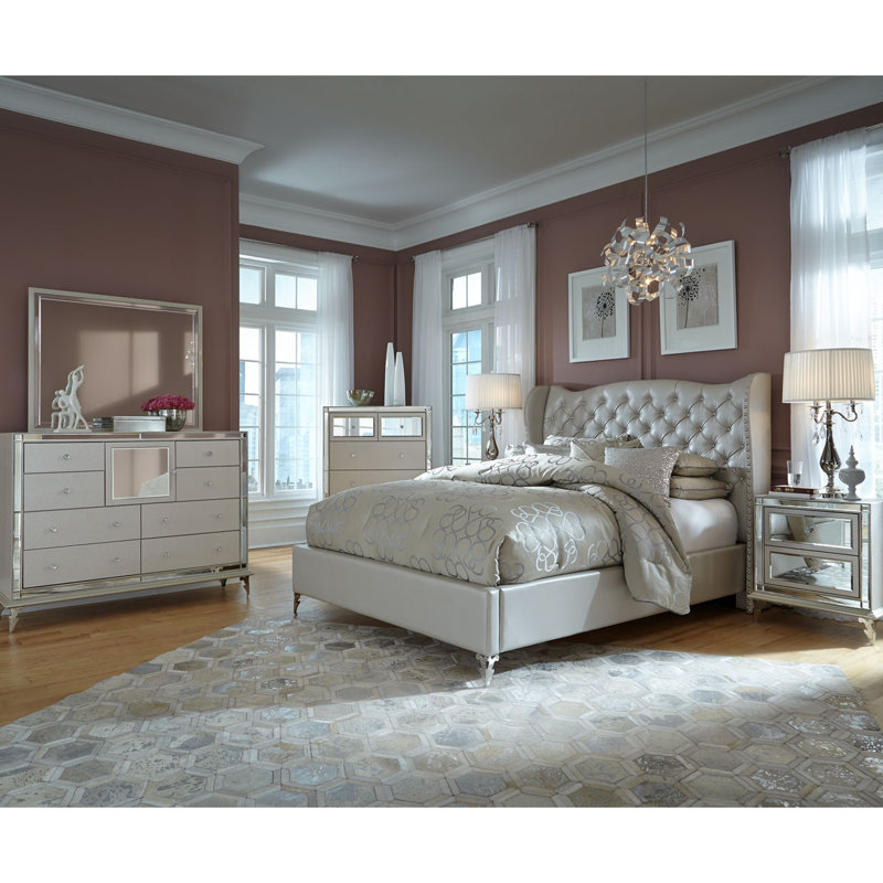 Hollywood Loft 8 Drawer Combo Dresser with Mirror, Frost