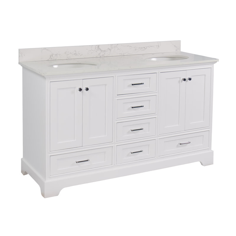 Ensemble de meuble-lavabo double 60 po Larosa, Blanc, Marbre d'ingénierie