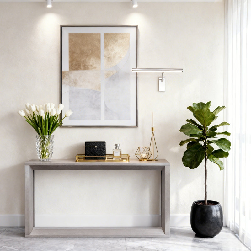 Rectangular Console Table With Storage, Gray