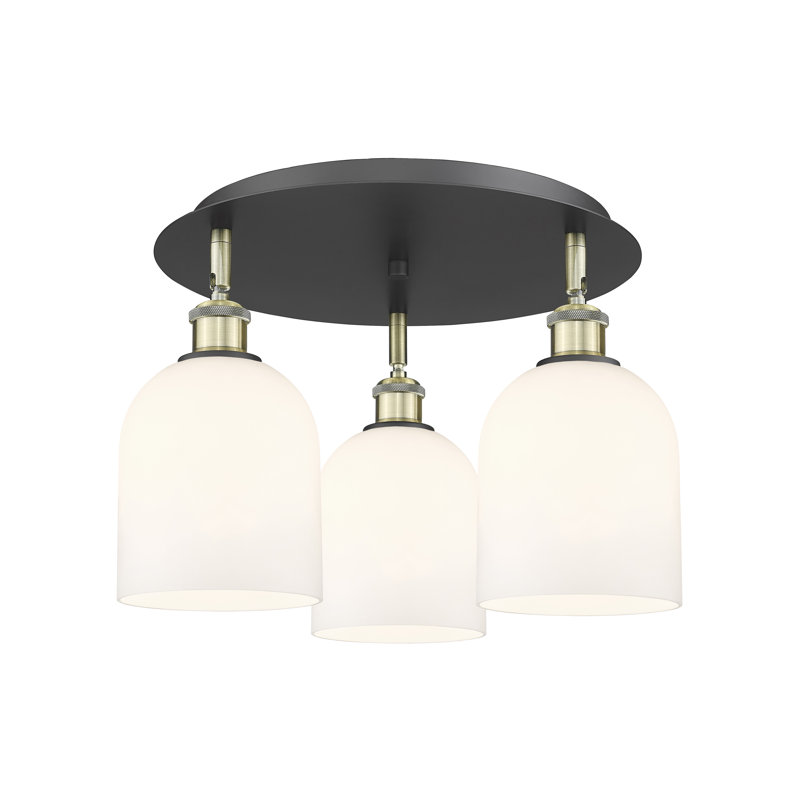Plafonnier semi-encastré en verre Odaniel, Laiton antique noir, Blanc lustré