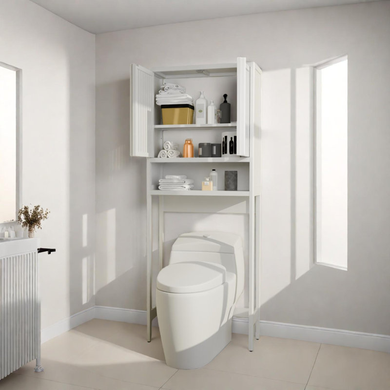 Tablette de rangement au-dessus de la toilette peu encombrante avec armoire à lattes en bambou