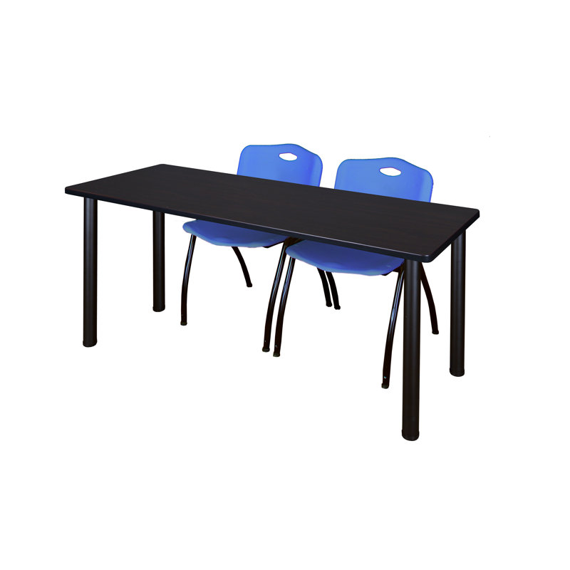 Plateau de table Kee et chaises empilables 2 M, Noir, Bleu, Érable
