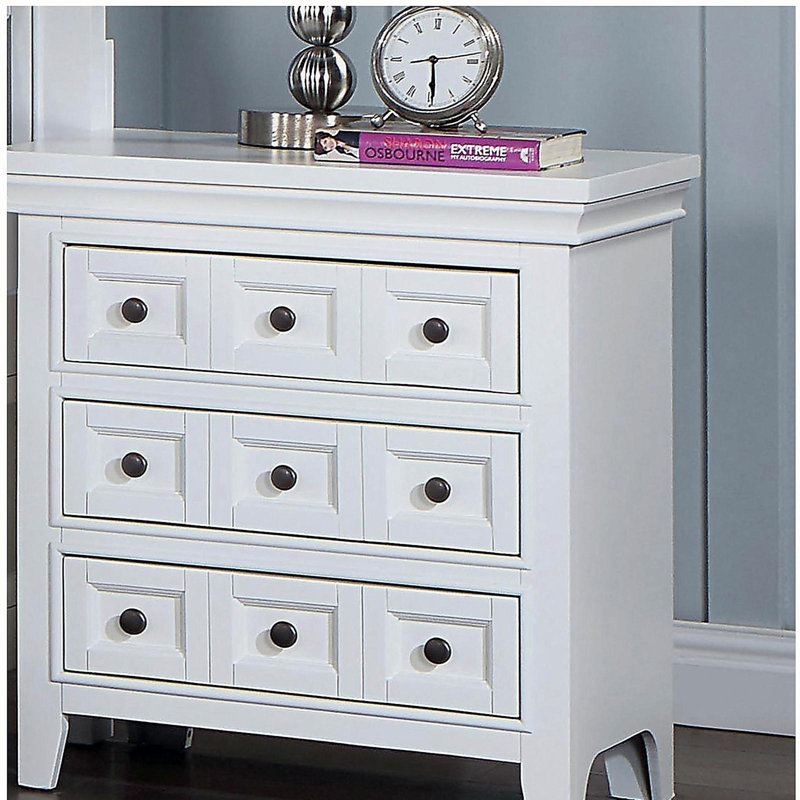 Table de chevet 3 boutons, Blanc